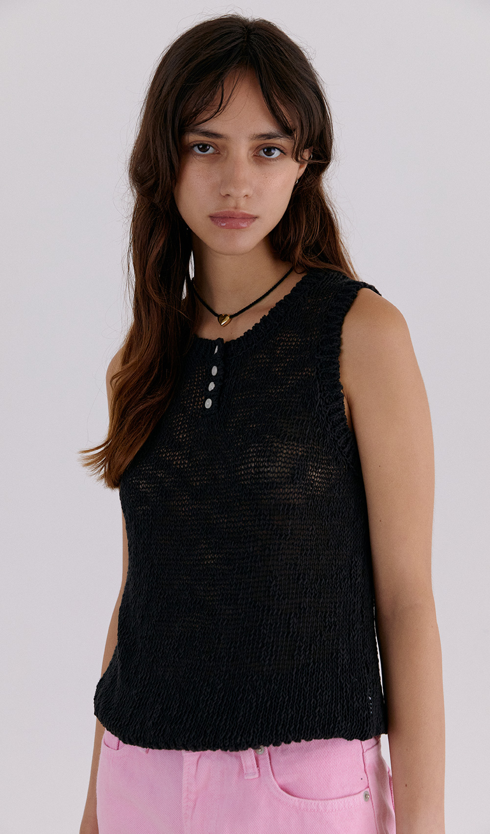 Button sleeveless knit (Black) 자체제작브랜드,30대여성의류,