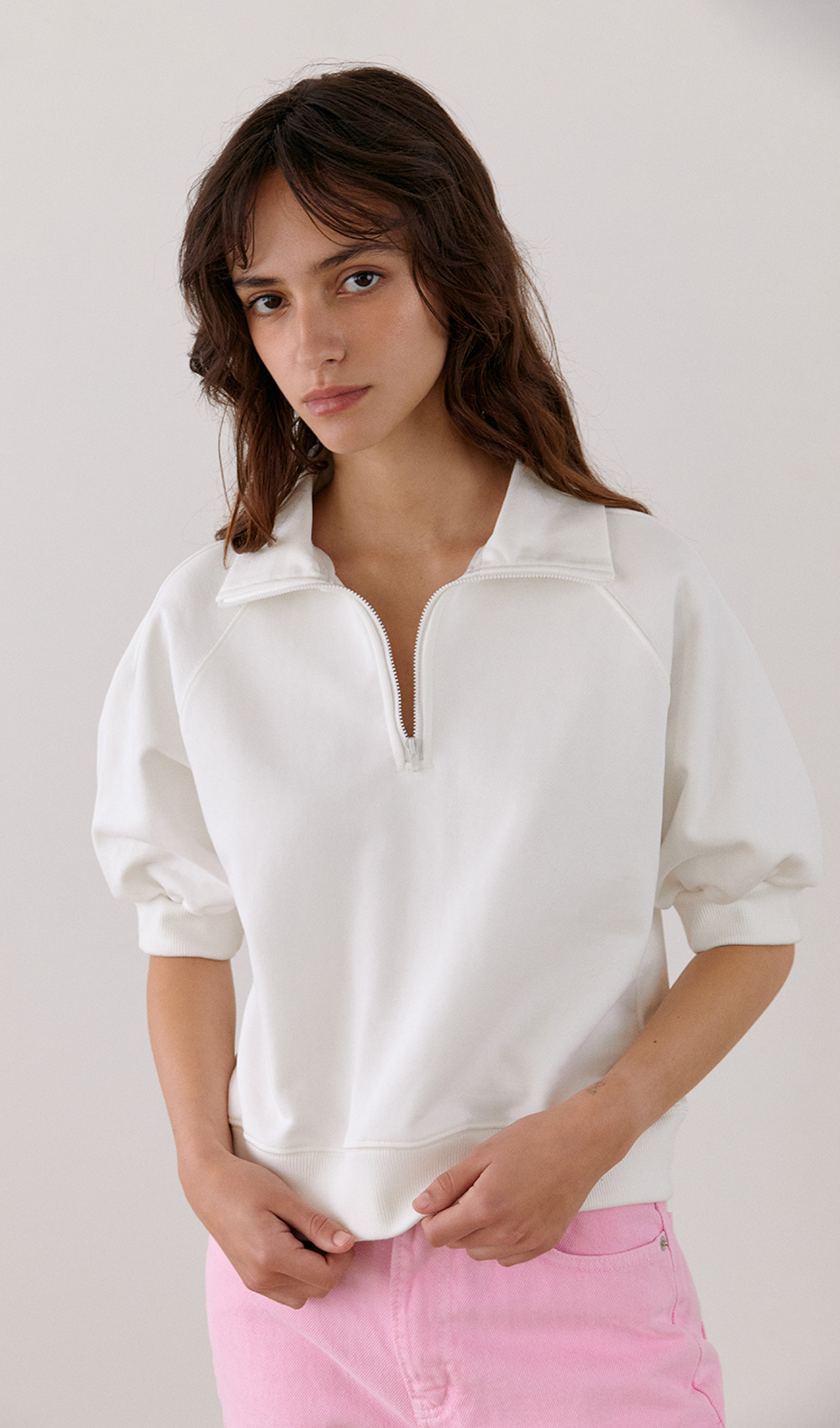 Volume zipup sweatshirt (White) 자체제작브랜드,30대여성의류,