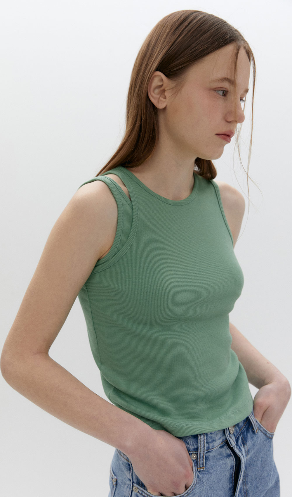cut-out sleeveless top(Green,Gray) 자체제작브랜드,30대여성의류,