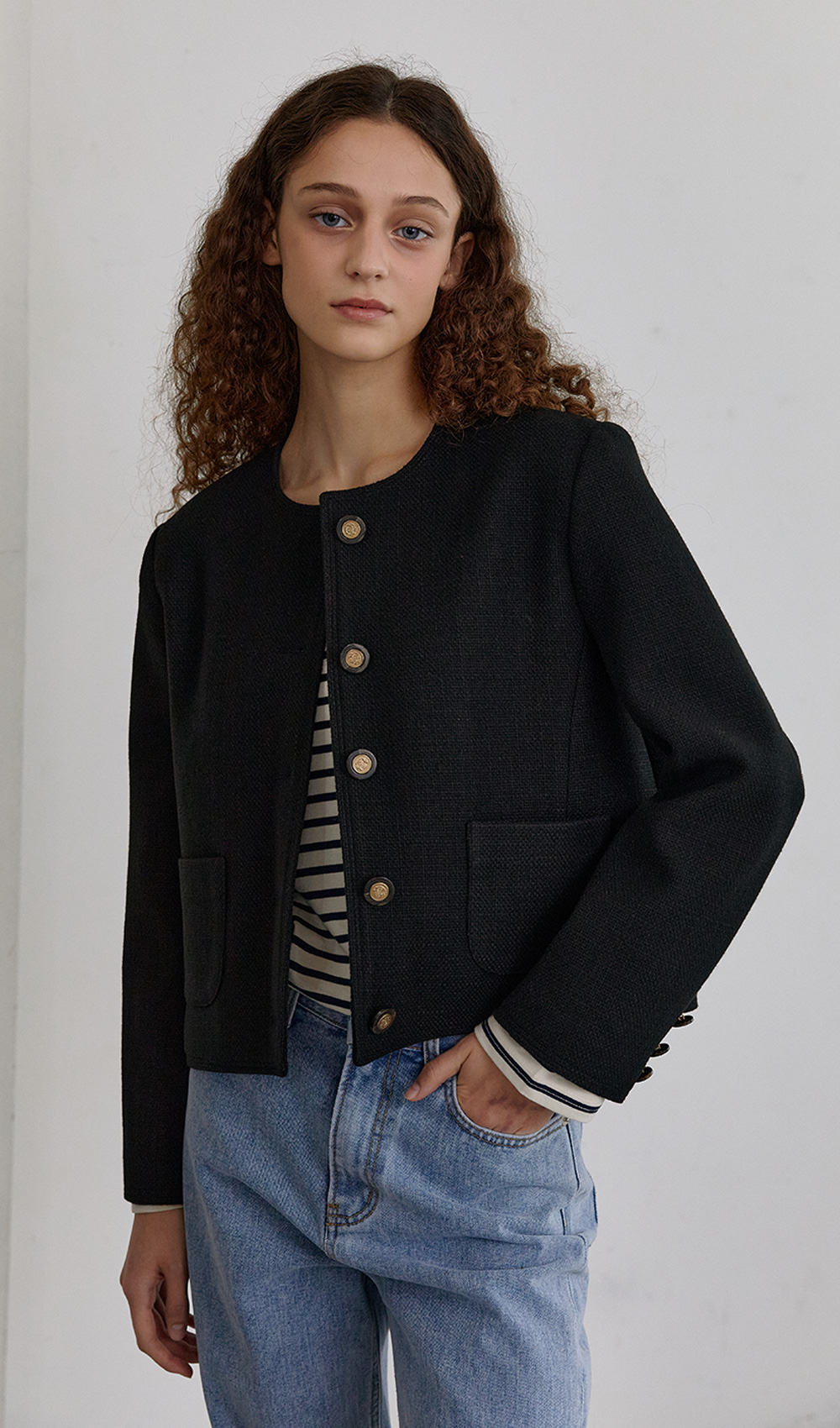 Round tweed jacket (Black) 자체제작브랜드,30대여성의류,