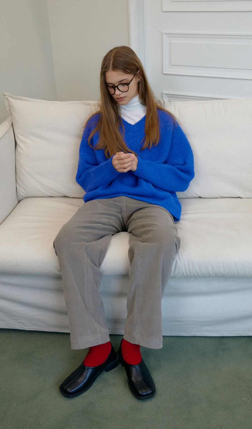 Boxy v neck knit (Blue) 자체제작브랜드,30대여성의류,