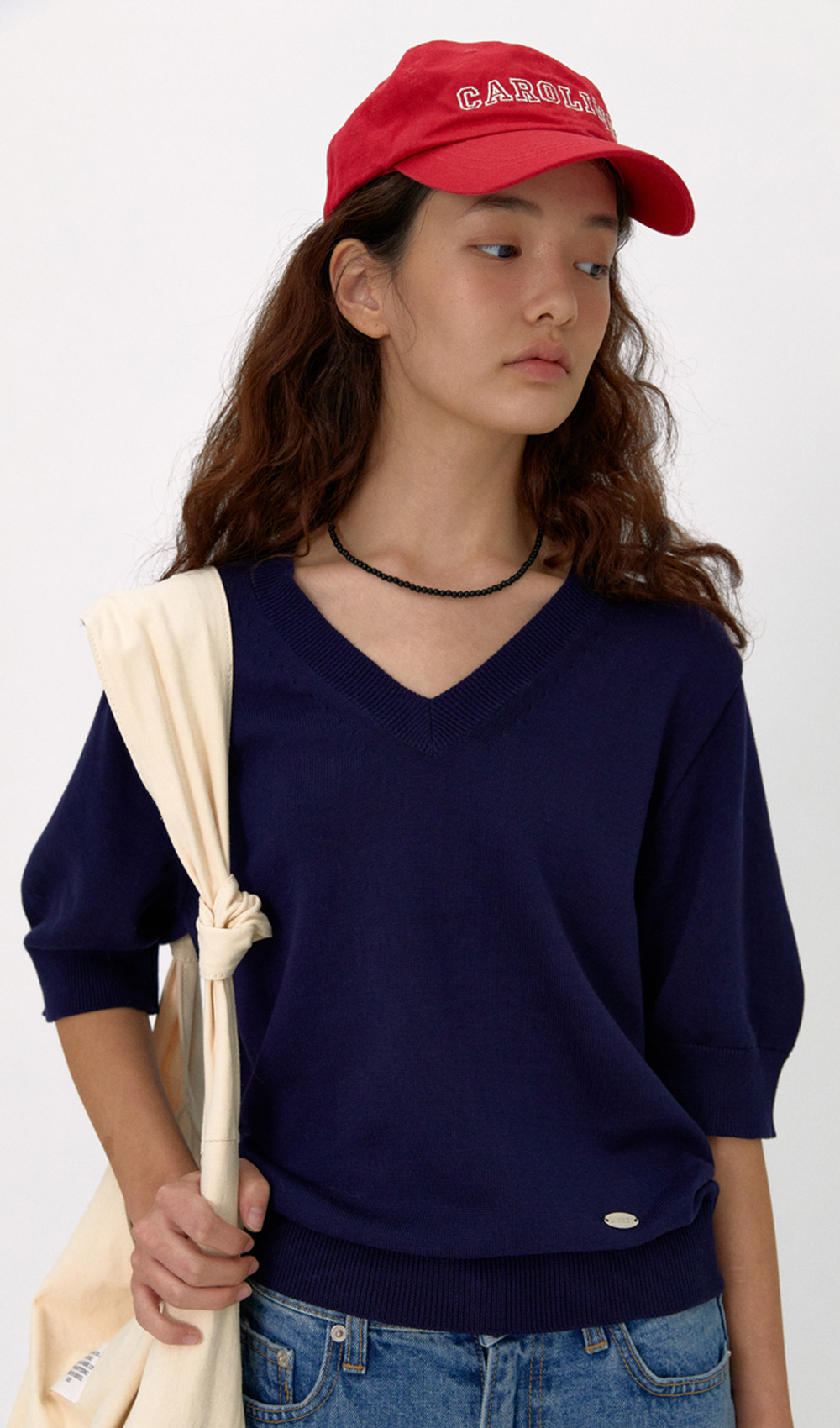 Volume V-neck knit (Navy) 자체제작브랜드,30대여성의류,